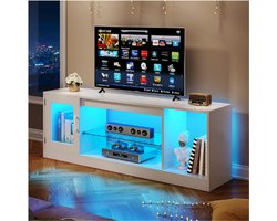 TV-Kast Standaard Unit 148 cm - Moderne TV-Tafel voor TV's tot 65 Inch - Open Verstelbare Glazen Opbergplanken voor Woonkamer, Gaming Entertainmentkamer, Hal, Slaapkamer