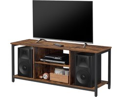 TV kast, televisietafel, tv plank, lowboard met open vakken, voor woonkamer, entertainmentruimte, voor tv's tot 55 inch, industrieel design, vintage bruin en zwart