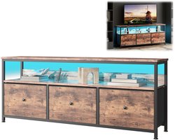 TV-kast - tv meubel - tv dressoir - met LED - Dressoir - Opbergkast - Vintage Hout & Zwart Metaal - 3 Gaasdeuren & Kabelbeheer