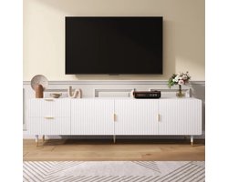 Tv-Kast – Tv-Meubel – Tv-Dressoir – Tv-Meubelkast – Wit – Soft-Close Deuren – Gouden Metalen Handgrepen & Verstelbare Pootjes
