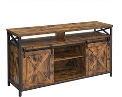 Tv -kast voor televisie tot 65 inch, tv -poorttafel met verstelbare planken, hoofdstijl, vintage, metalen structuur, vintage en zwarte structuur