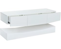 TV-kast Wit dubbel tv-meubel met LED verlichting UV hoogglans modern tv-meubel voor woonkamer wandhangend en vrijstaand W120xD40xH22cm + W120xD40xH15cm