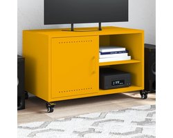 TV-kast - Woonkamermeubel - Opbergen en Presenteren - Koudgewalst Staal - 68 x 39 x 435 cm - Mosterdgeel