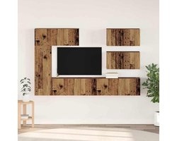 Tv-kastenset - Wandkasten Set - Opbergen Woonkamer - Chique Rechthoekig Design - 305 x 30 x 90 cm - Oud Hout