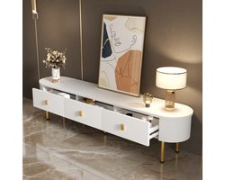 TV-Lowboard 174x35x41 cm – Met Lades, Gouden Handgrepen & Poten, Gebogen Hoeken – Modern Meubel voor Woonkamer
