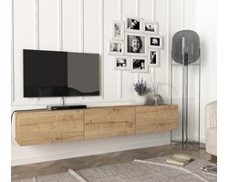 TV Lowboard Damla – Hangend Dressoir – Eiken Saphir – Modern Zwevend TV-Meubel – 180x29,5x29,5 cm – Met Opbergruimte & Planken