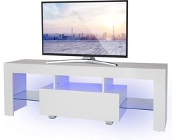 TV lowboard met LED verlichting 130x49x45 cm Wit incl. glazen legplank ML-Design