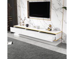 Tv-lowboard - Tv-meubel - Woonkamer Inrichten - Hoogglans design - 200 cm breed - Wit met goud