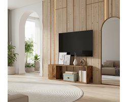 TV Meubel 100 cm – Scandinavisch Design met Opbergruimte van Gesneden Hout – Old Wood Look – TV Kast & Boekenkast – House&Garden