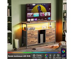TV-meubel 108 cm – Tijgerhout Decor met Stoffen Lades & LED Verlichting, Moderne TV-kast
