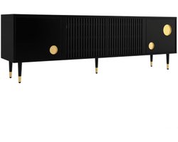 TV-meubel 120 × 40 × 45 cm, zwart/goud, massief hout, voor woonkamer, met roosterstructuur, verborgen handgrepen, 2 deuren, modern design