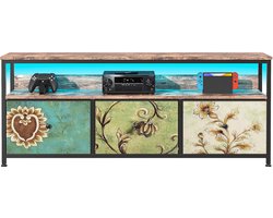 TV-meubel 137 cm – LED-verlichting – Houten kast met tijgerprint en 3 kleurrijke lades – Modern opbergmeubel voor woonkamer en eetkamer