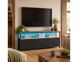 TV-meubel 137 cm met RGB LED Verlichting, Houtlook & Stoffen Laden, Industrieel TV Dressoir voor Woonkamer