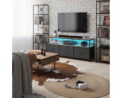 TV Meubel 137cm met RGB LED & App-bediening - ADFBL - Industrieel Dressoir met 3 Zwarte Stoffen Lades - Smalle Mediat