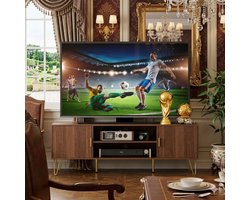 TV Meubel 137x38x48 cm – Modern Lowboard met 2 Deuren en Open Opbergruimte, Geschikt voor 55-65 Inch TV, Stabiel MDF Design met Schuine Poten en Gouden Handgrepen, Nussbaum – Urbanhome