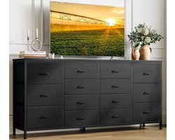 TV-meubel-14 lades- stoffen bekleding- stopcontacten- geschikt voor tv's van 65-75 inch- ideaal voor slaapkamer- woonkamer en hal–zwart leer