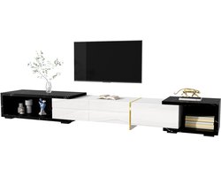 TV-Meubel 140–260 cm - Verstelbaar Lowboard Met Draaifunctie - Marmerlook Afwerking - Onbekend - Zwart en Wit