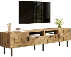TV-Meubel - 150 cm - Met 2 Deuren En 2 Lades En Open Vakken - Houtlook - Spaanplaat Metaal - Natuur