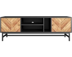 TV-meubel 150 cm - met veelzijdige opbergruimte, inclusief kasten, horizontale en verticale vakken, zwart en hout