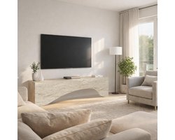 TV meubel 150 cm – Travertin look lowboard steenlook modern design – TV kast / dressoir woonkamer minimalistisch televisiemeubel – Urbanhome