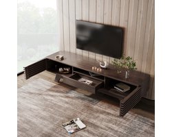 Tv meubel 150x35x44 cm - met lade - tv-paneel - lage kast - retro houtkleur