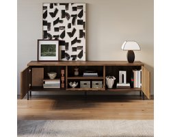 Tv meubel 160 x 35 x 46 cm - met drie deuren - lage kast - woonkamermeubel - houtkleur