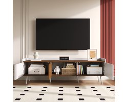 TV-meubel 160 x 39 x 49 -5 cm - driekast onderkast - wit en natuurlijk houtnerf afwerking