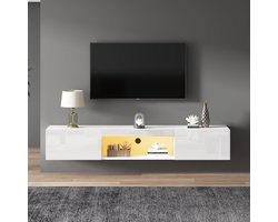 TV-meubel - 160x31x22 cm - Zwevende Hangkast met LED - Bluetooth en App-bediening - Hoogglans - Wit