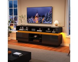 TV-Meubel - 160x35x60 cm - Lowboard Met LED + Glasplank - Hoogglans Voor 60-Inch TV - MDF - Zwart