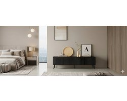 TV Meubel 160x40x45 cm – Modern Lowboard met 4 Deuren en Push-to-Open Systeem, Minimalistisch Zwart Design met Veel Opbergruimte, TV Kast voor 55-65 Inch TV – Urbanhome