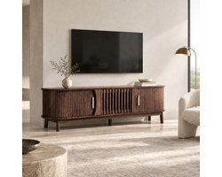 TV-meubel 165 cm – MDF lowboard met schuifdeuren en klepdeur, bruin