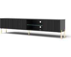 TV-meubel 175 cm - Oslo RTV 175 - staande kast - 3 deuren - plank - LED verlichting - ergonomisch - kleur zwart + goud - hoge poten - grote woonkamerkast