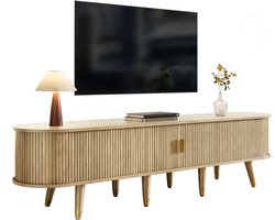 TV Meubel - 175x38x45 cm - Lowboard met Schuifdeuren - Uniek Design - MDF & Hout - Eiken