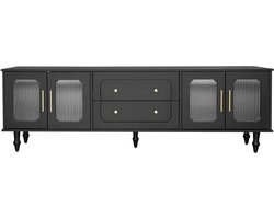 TV Meubel 175x38x55,5cm Zwart – Modern TV Dressoir met Deuren en Opbergruimte