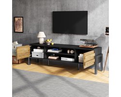 Tv-meubel 175x39,5x53 cm - lage kast - tv-console met 2 kasten en open opbergruimte - tv-tafel - tv-standaard - woonkamerkast - zwart