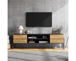 TV-Meubel - 175x39,5x53 cm - Met 2 Kasten En Open Vak - Voor 70 Inch TV - Hout - Natuur