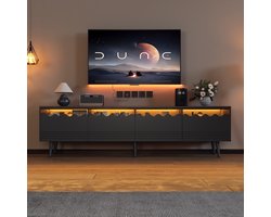 TV-meubel 176x38x45 cm - met 6 steunpoten - 2 lades en 2 kasten - laag meubel - woonkamermeubilair - zwart