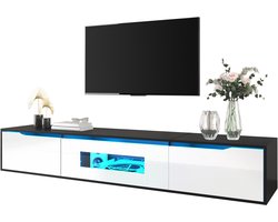 TV-Meubel- 180 cm - Hoogglans, Zwart-Wit, LED-Verlichting USB, Wandmontage - Modern TV-Lowboard met Kleurovergang Licht - MDF - Zwart, Wit