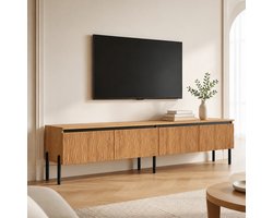 TV-meubel 180 cm met 4 deuren met golfreliëf, MDF en spaanplaat, naturel
