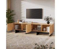 Tv meubel 180 cm - tot 75 inch - 4 deuren - wafelgit - natuurhout