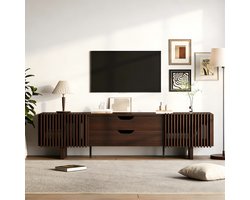 TV Meubel 180 cm walnoot/donkerbruin, met Deuren en Laden, Houtlook, TV Kast met Opbergruimte voor TV tot 75 Inch, Modern TV Dressoir voor Woonkamer