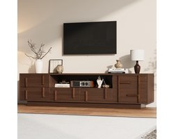 TV meubel 180 cm-walnootkleurig-tv meubel voor televisie tot 75 inch-met 4 lades en open vakken – woonkamer – 180 x 40 x 45 cm