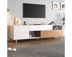 TV-Meubel - 180 x 38 x 50 cm - Met Lade en 7 Vakken - Hoogglans - Wit