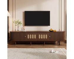 TV-Meubel - 180 x 40 x 40 cm - Ovale TV-Kast met 2 Laden en Roldeur - MDF - Donker Walnoot