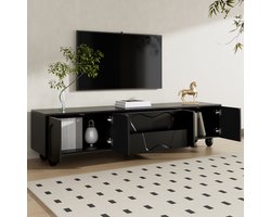TV-meubel 180 x 40 x 42 cm - met houten poten - minimalistisch elegant - met opbergruimte - zwart