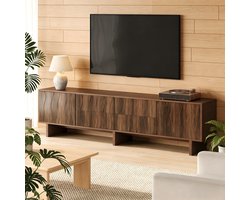 TV-Meubel - 180 x 40 x 56 cm - Lowboard met 4 Laden en 2 Deuren - Golvend Design - MDF - Donker Walnoot