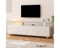 TV Meubel - 180cm Wit - Wolkenvorm - 2 Schränke (4 Deuren) - 5 Standbeinen - Tot 60kg Tragkracht - Geschikt voor 75-Zoll TV