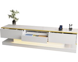 TV-meubel - 180x38x45 cm - Hoogglans en LED - 3 Laden en Open Vak - Hout - Wit