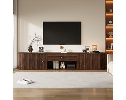Tv meubel 180x40x40 cm - Ronde hoeken - 2 Rolgordijndeuren - 1 La - Geschikt voor 75 inch - Woon- en eetkamer - Walnootkleur