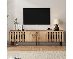TV-meubel - 180x40x55 cm - Lowboard met 8 Vakken - voor 70 inch TV - Hout - Naturel